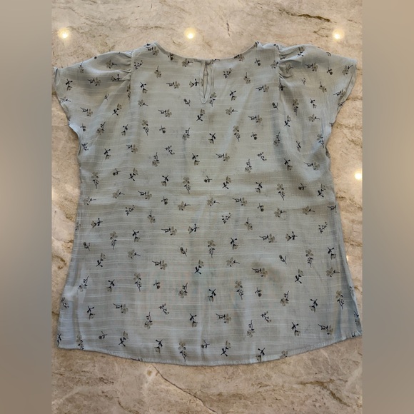 Fun2Fun Light Blue Floral Blouse Large NWOT Flutter Sleeve Rayon Blend - Picture 4 of 12